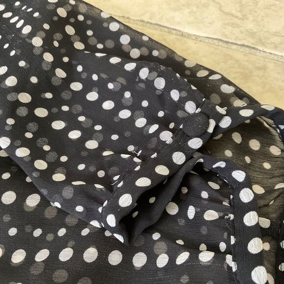 CHICO'S women 3 -XL black white Polka Dot sheer tie front poly blouse button up - Picture 10 of 13